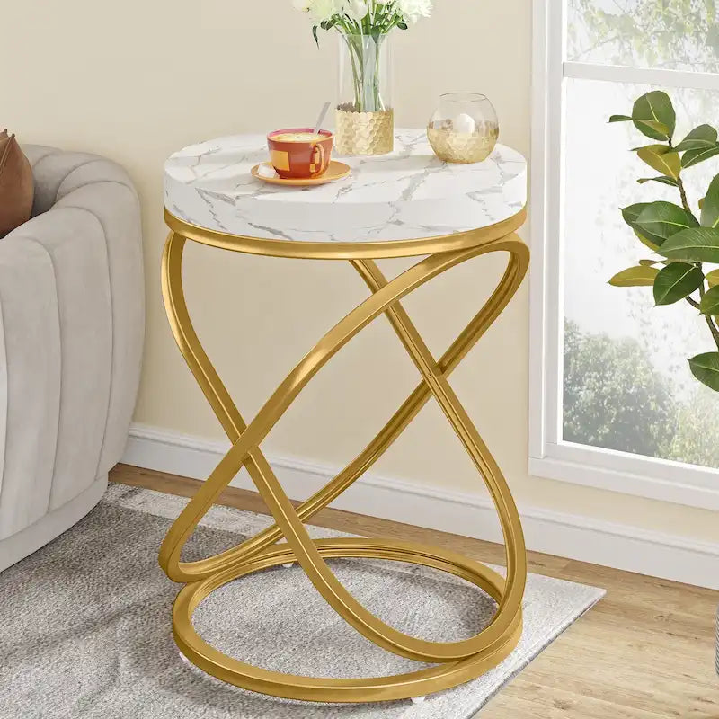 Table d'appoint ronde moderne de 48 cm avec cadre en métal pour canapé, salon, chambre à coucher