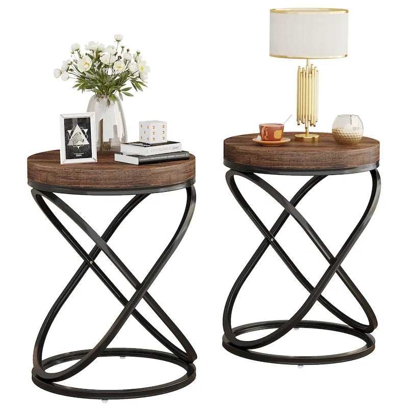 Table d'appoint ronde moderne de 48 cm avec cadre en métal pour canapé, salon, chambre à coucher