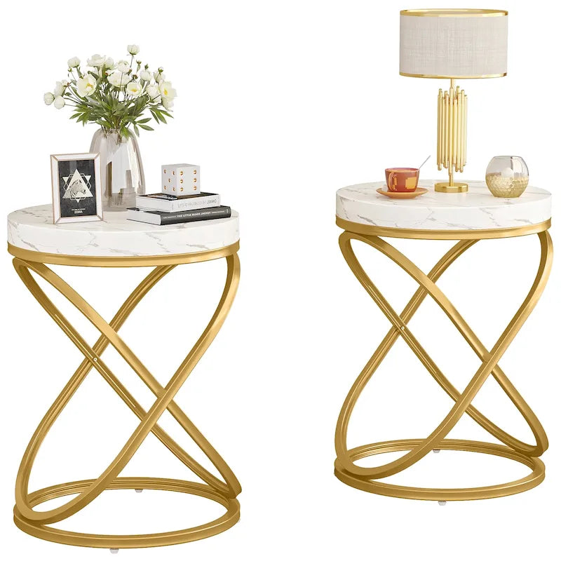 Table d'appoint ronde moderne de 48 cm avec cadre en métal pour canapé, salon, chambre à coucher