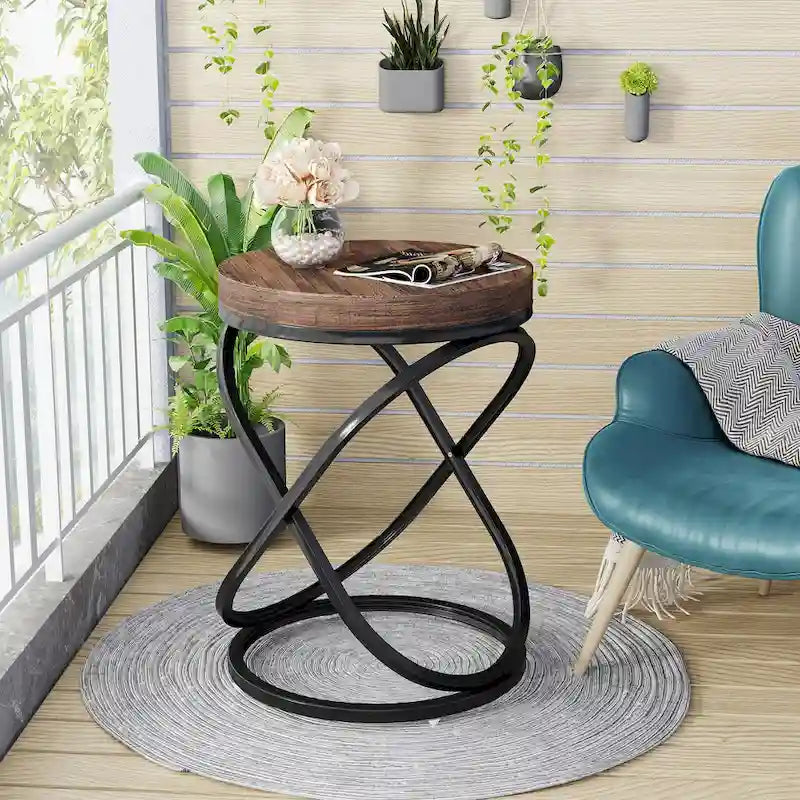 Table d'appoint ronde moderne de 48 cm avec cadre en métal pour canapé, salon, chambre à coucher