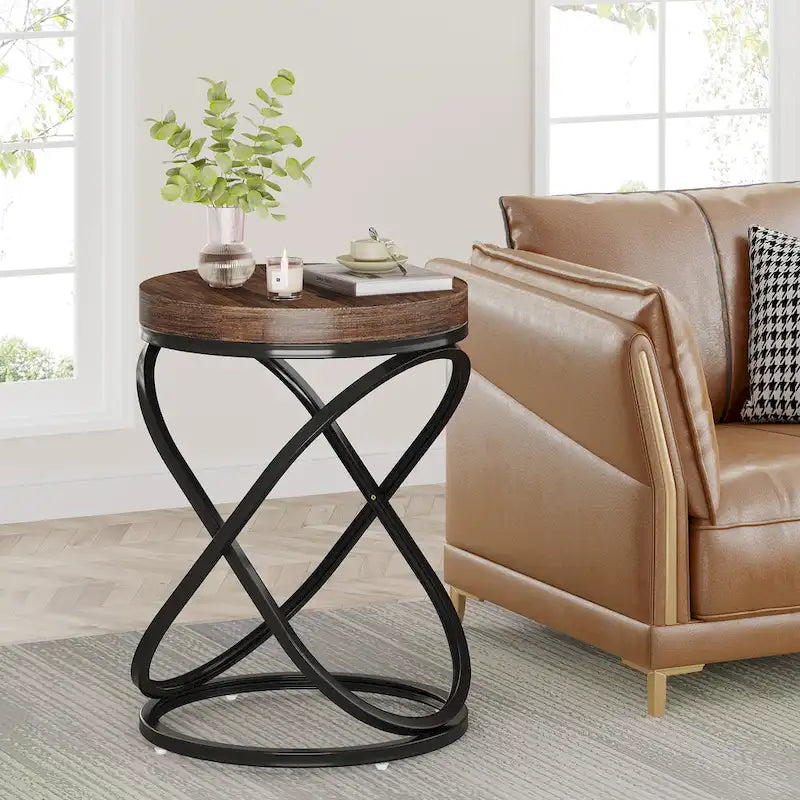 Table d'appoint ronde moderne de 48 cm avec cadre en métal pour canapé, salon, chambre à coucher