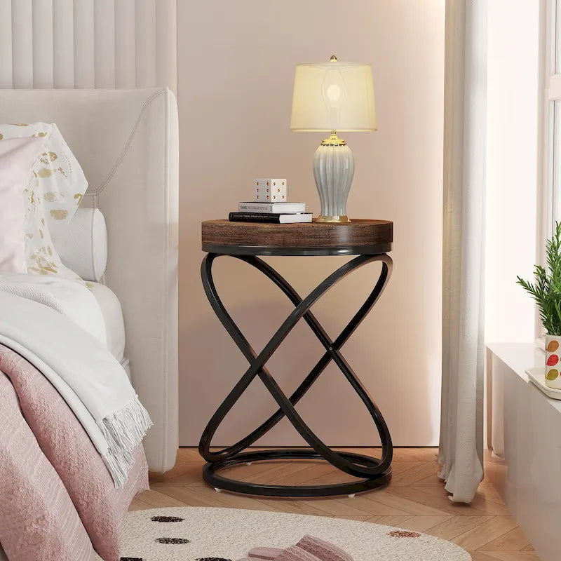 Table d'appoint ronde moderne de 48 cm avec cadre en métal pour canapé, salon, chambre à coucher