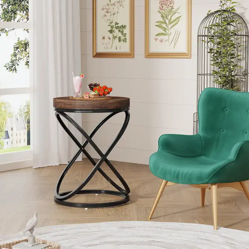 Table d'appoint ronde moderne de 48 cm avec cadre en métal pour canapé, salon, chambre à coucher