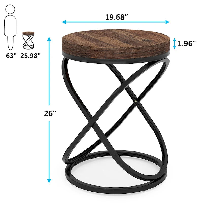 Table d'appoint ronde moderne de 48 cm avec cadre en métal pour canapé, salon, chambre à coucher