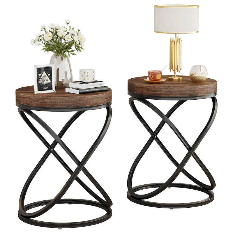 Table d'appoint ronde moderne de 48 cm avec cadre en métal pour canapé, salon, chambre à coucher