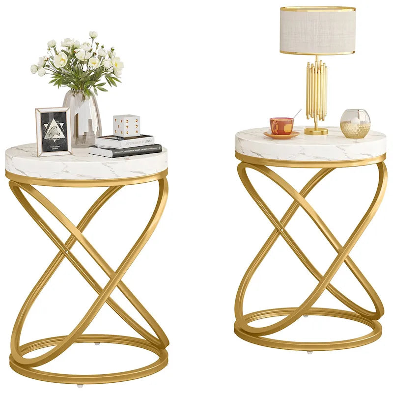 Table d'appoint ronde moderne de 48 cm avec cadre en métal pour canapé, salon, chambre à coucher