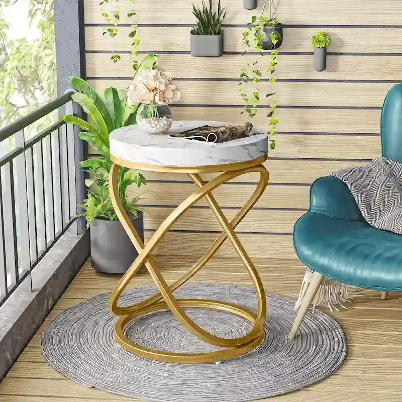 Table d'appoint ronde moderne de 48 cm avec cadre en métal pour canapé, salon, chambre à coucher
