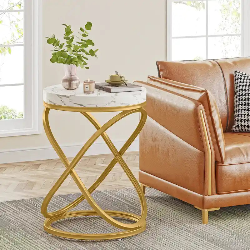 Table d'appoint ronde moderne de 48 cm avec cadre en métal pour canapé, salon, chambre à coucher