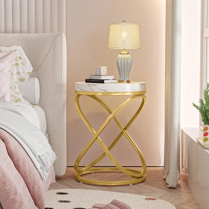 Table d'appoint ronde moderne de 48 cm avec cadre en métal pour canapé, salon, chambre à coucher