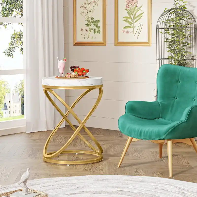 Table d'appoint ronde moderne de 48 cm avec cadre en métal pour canapé, salon, chambre à coucher