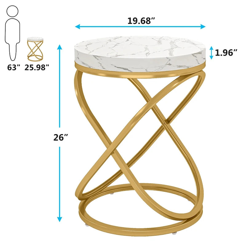 Table d'appoint ronde moderne de 48 cm avec cadre en métal pour canapé, salon, chambre à coucher