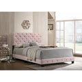 Lit plateforme en velours rose avec clous décoratifs, taille Queen