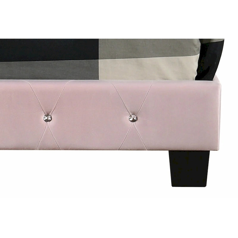 Lit plateforme en velours rose avec clous décoratifs, taille Queen