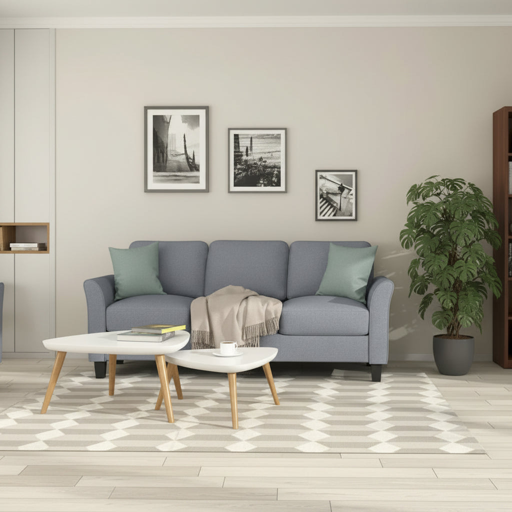 3-Seat Sofa Living Room Linen Fabric Sofa