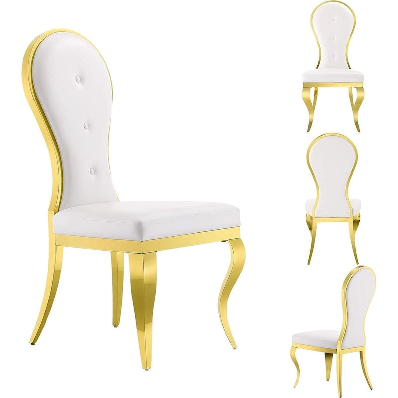 Chaises de salle à manger modernes et luxueuses en cuir blanc avec pieds en acier inoxydable doré poli