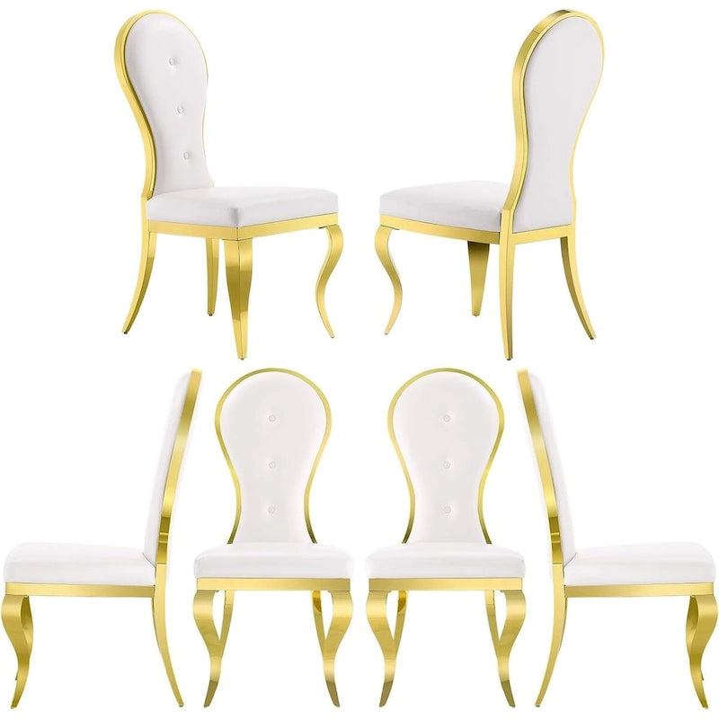 Chaises de salle à manger modernes et luxueuses en cuir blanc avec pieds en acier inoxydable doré poli