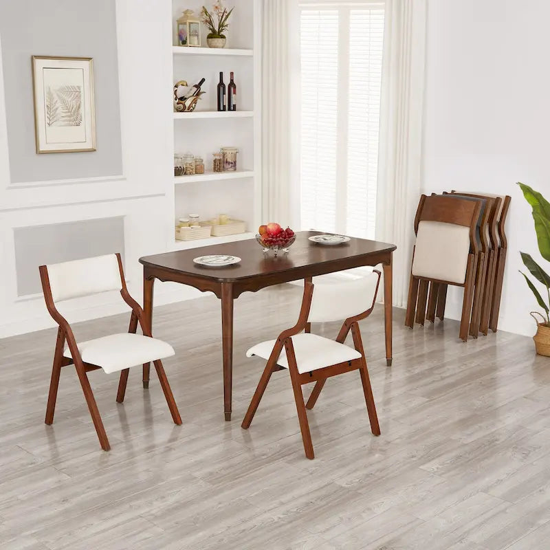 Set of 2 Modern Upholstered Wood Folding Chairs with Padded Seats