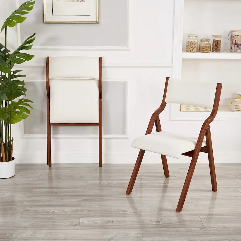Lot de 2 chaises pliantes modernes en bois rembourrées avec assise capitonnée
