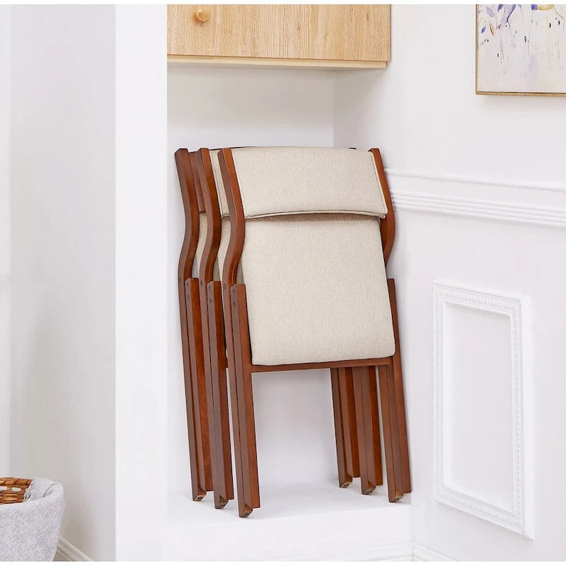 Lot de 2 chaises pliantes modernes en bois rembourrées avec assise capitonnée