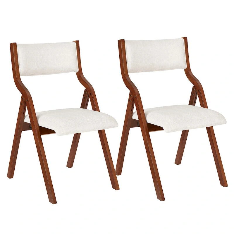 Lot de 2 chaises pliantes modernes en bois rembourrées avec assise capitonnée