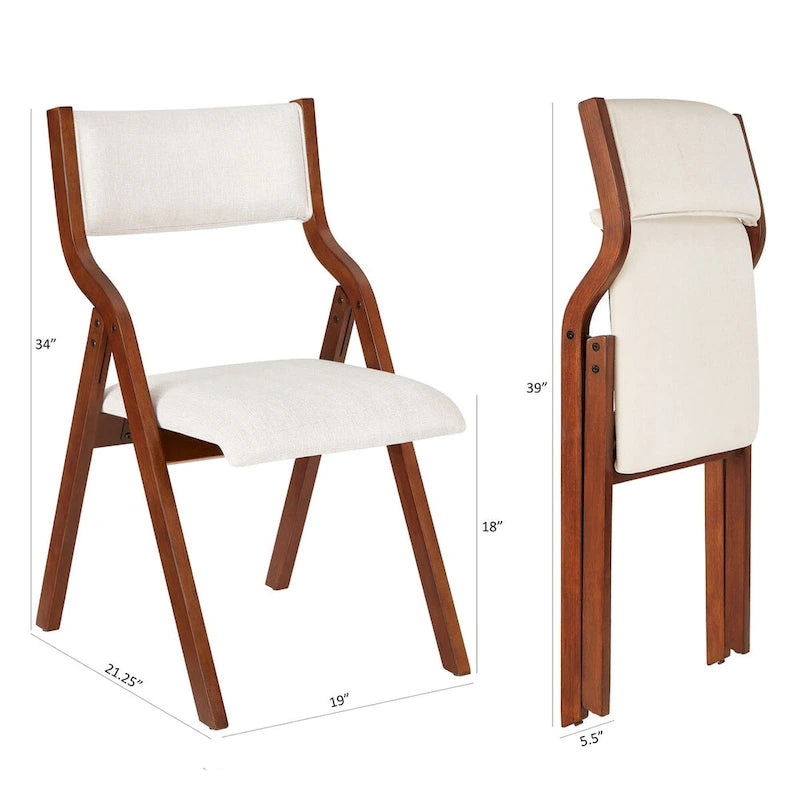 Lot de 2 chaises pliantes modernes en bois rembourrées avec assise capitonnée