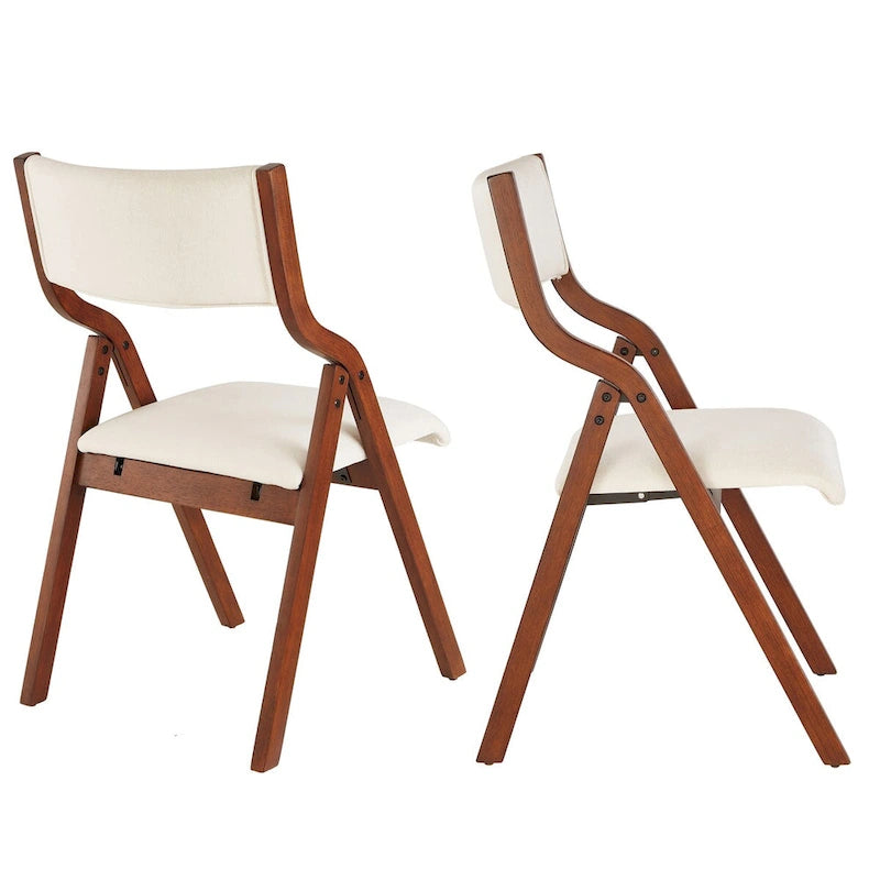 Lot de 2 chaises pliantes modernes en bois rembourrées avec assise capitonnée