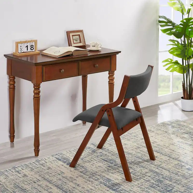 Lot de 2 chaises pliantes modernes en bois rembourrées avec assise capitonnée