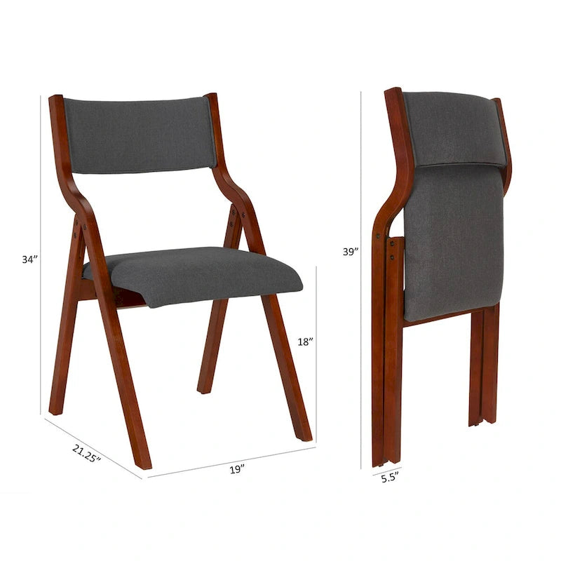 Lot de 2 chaises pliantes modernes en bois rembourrées avec assise capitonnée