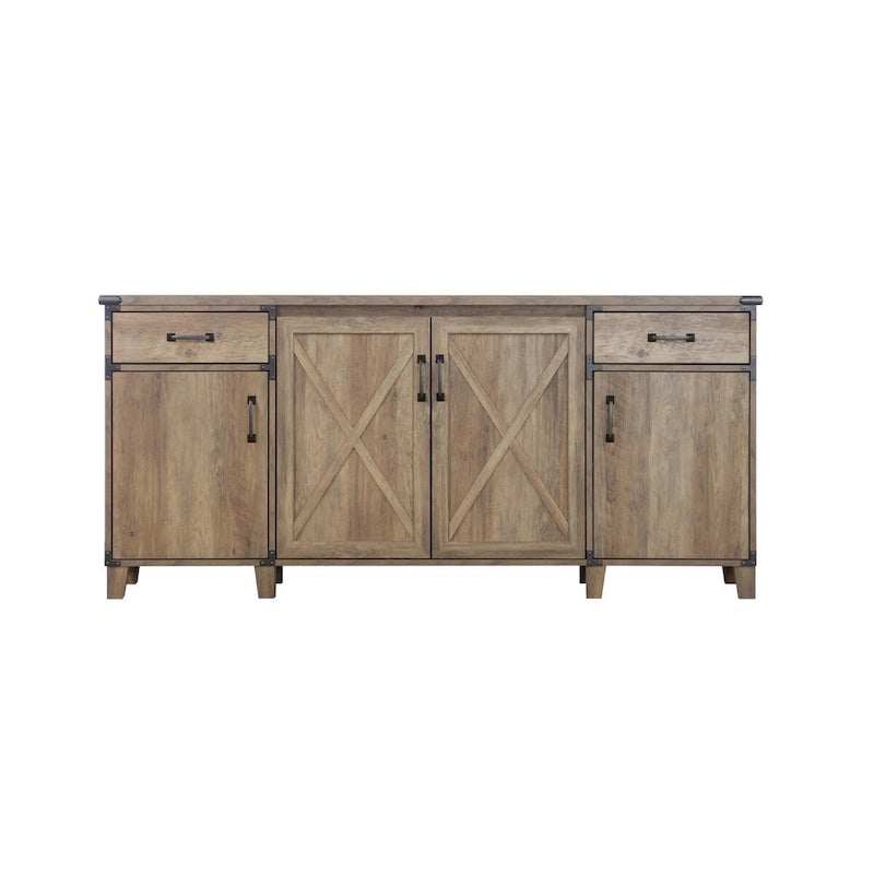 Bahut classeur rustique en chêne quatre portes Oxford - 64,7 l x 15,8 P x 29,7 H