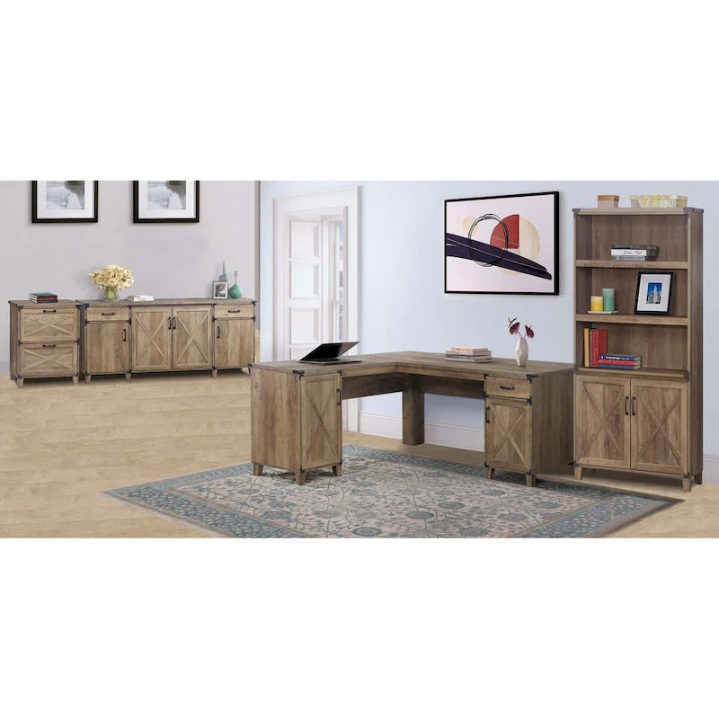 Bahut classeur rustique en chêne quatre portes Oxford - 64,7 l x 15,8 P x 29,7 H