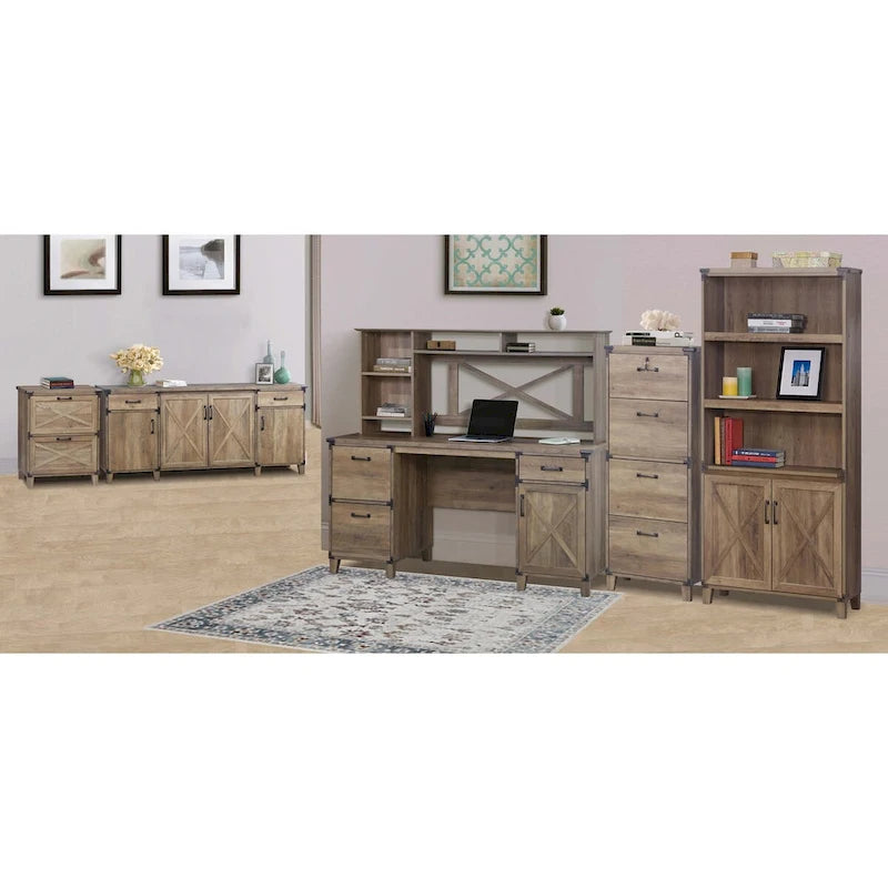 Bahut classeur rustique en chêne quatre portes Oxford - 64,7 l x 15,8 P x 29,7 H