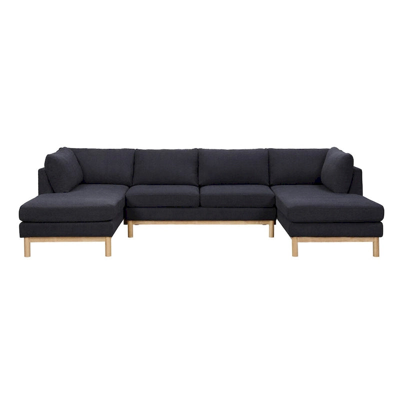 Canapé sectionnel en sherpa noir en forme de U de 315 cm avec double méridienne large - 315L x 161P x 85H cm