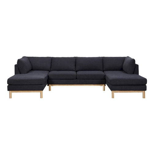Canapé sectionnel en sherpa noir en forme de U de 315 cm avec double méridienne large - 315L x 161P x 85H cm