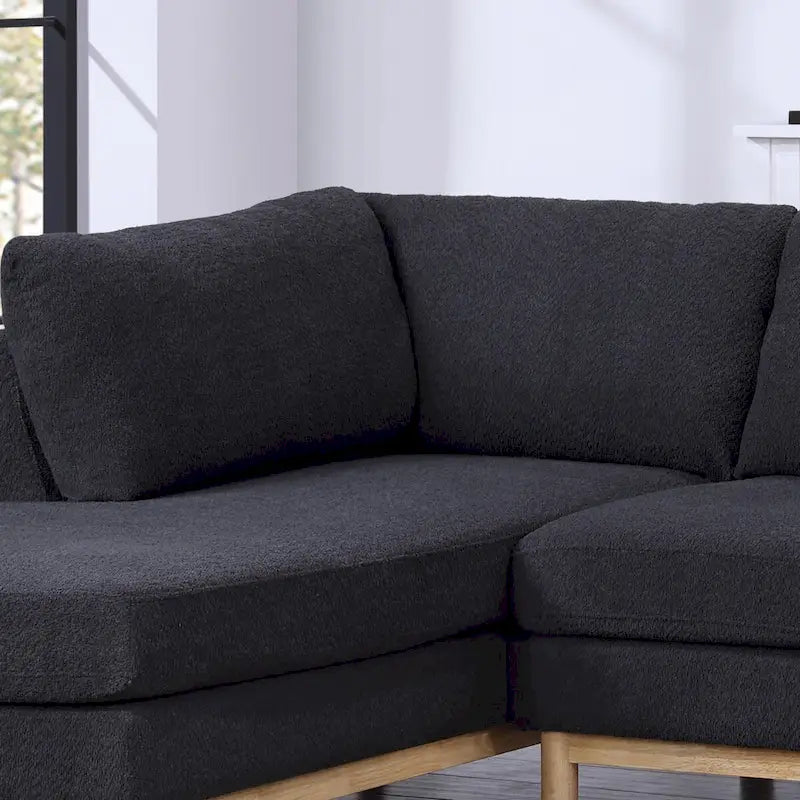 Canapé sectionnel en sherpa noir en forme de U de 315 cm avec double méridienne large - 315L x 161P x 85H cm