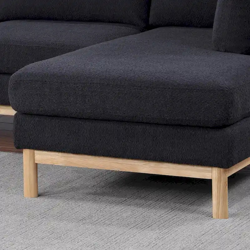 Canapé sectionnel en sherpa noir en forme de U de 315 cm avec double méridienne large - 315L x 161P x 85H cm