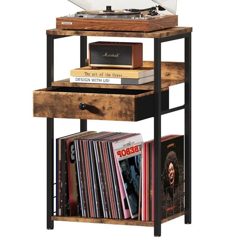 Meuble pour tourne-disque avec rangement pour vinyles – 15,7x11,8x27,6