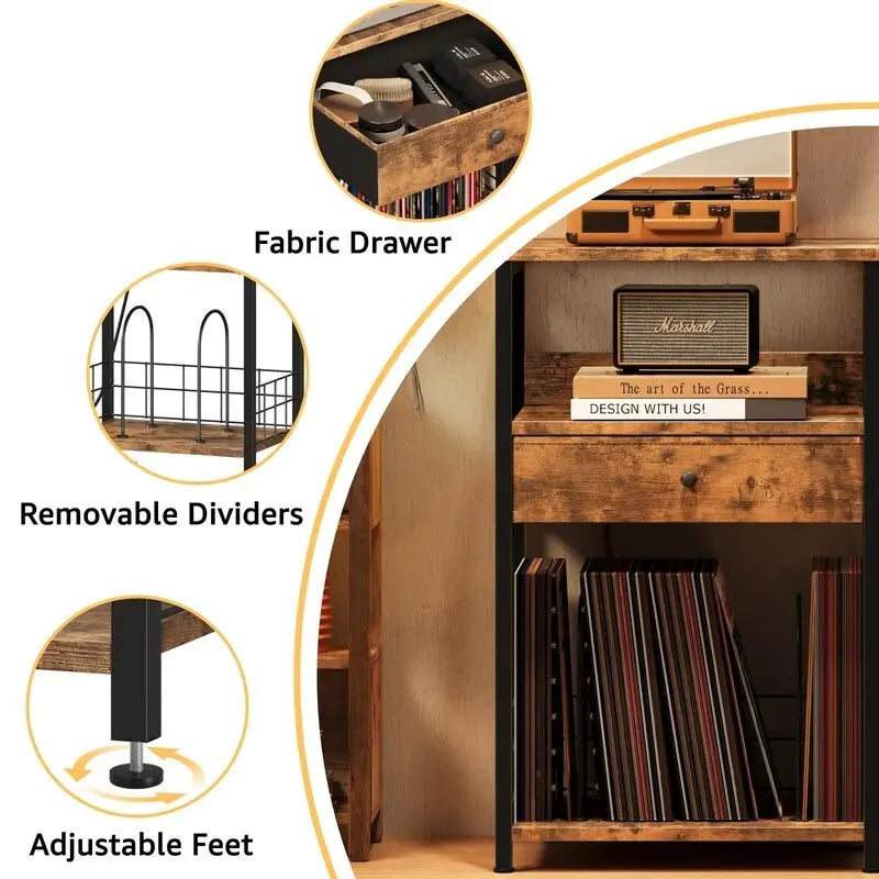 Meuble pour tourne-disque avec rangement pour vinyles – 15,7x11,8x27,6