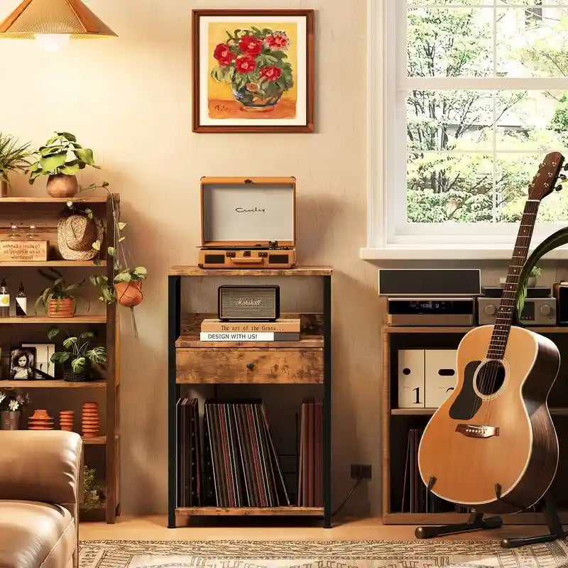 Meuble pour tourne-disque avec rangement pour vinyles – 15,7x11,8x27,6