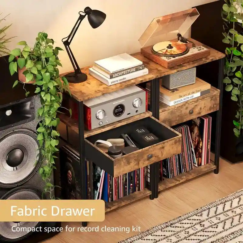 Meuble pour tourne-disque avec rangement pour vinyles – 15,7x11,8x27,6