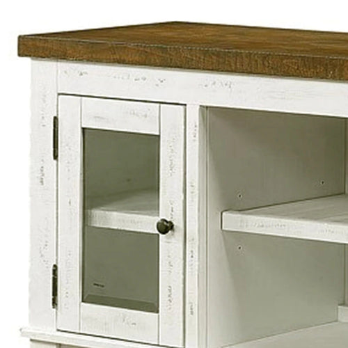 Desserte en bois de 60 pouces, 2 armoires à portes vitrées, blanc vieilli, gris