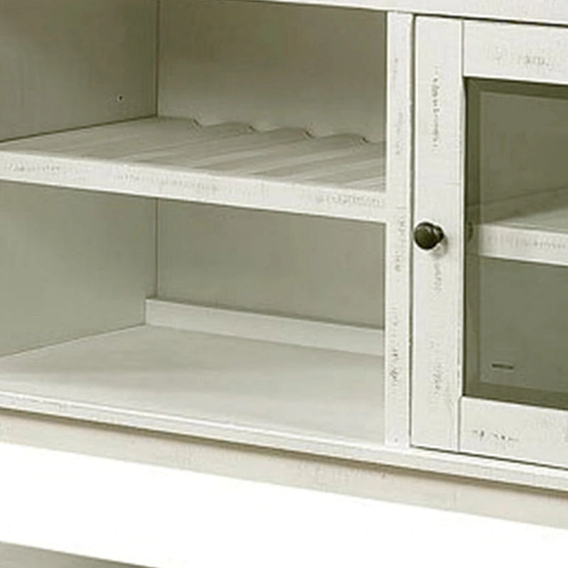 Desserte en bois de 60 pouces, 2 armoires à portes vitrées, blanc vieilli, gris