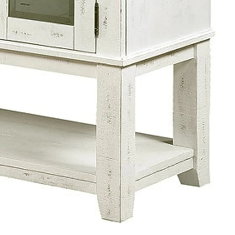 Desserte en bois de 60 pouces, 2 armoires à portes vitrées, blanc vieilli, gris